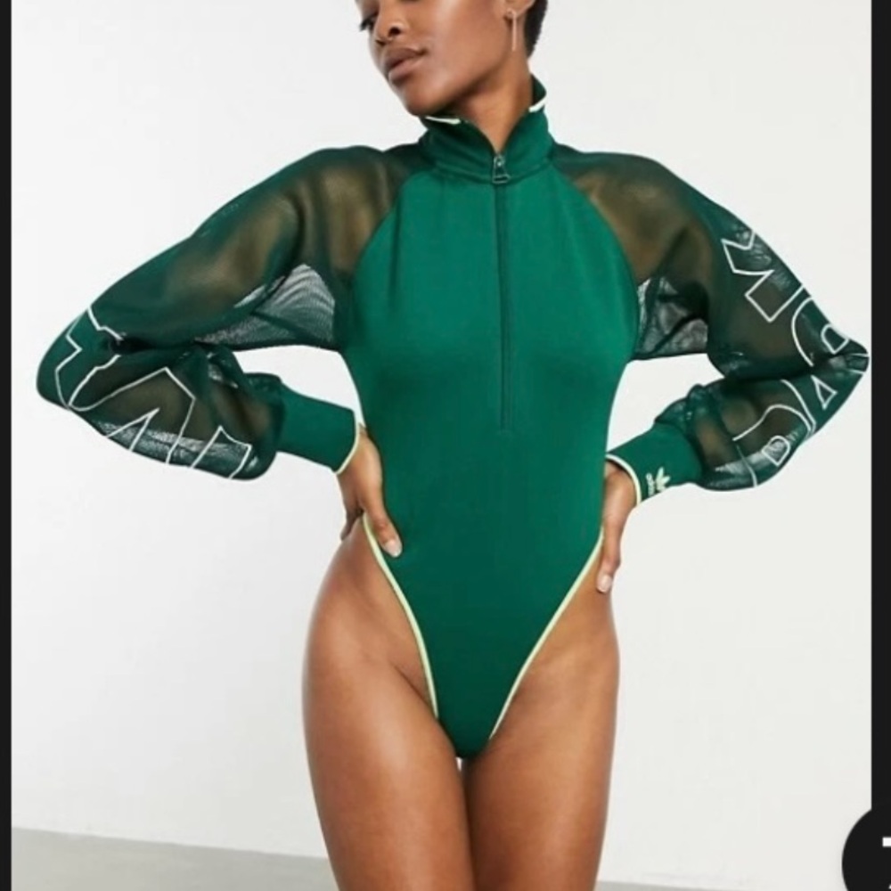 Beyonce Ivy Park × Adidas Capsule - Green Mesh Sleeve Bodysuit Women Size Large